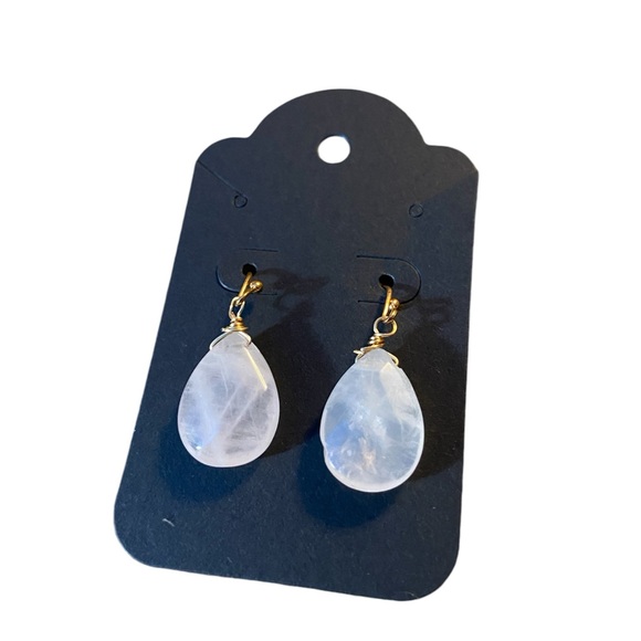 Rose Quartz Chakra Crystal Teardrop Dangle Earrings - Picture 3 of 10